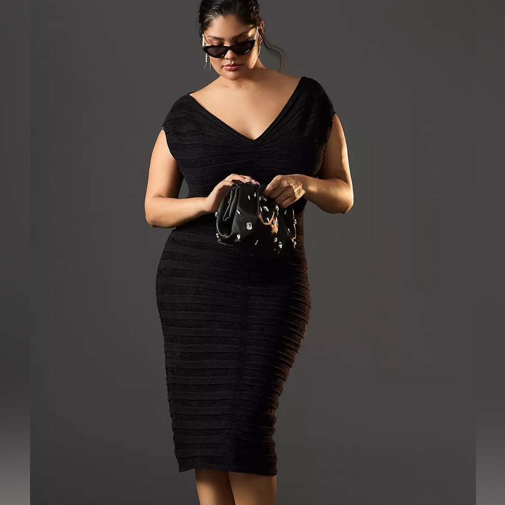 By Anthropologie V-Neck Chenille Midi Dress NWT